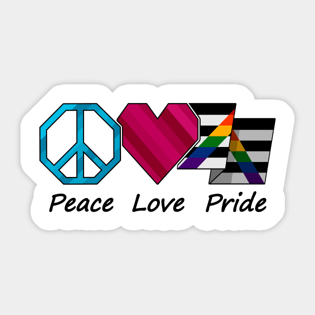 Peace, Love, and Pride design in LGBT Ally pride flag colors Sticker by LiveLoudGraphics